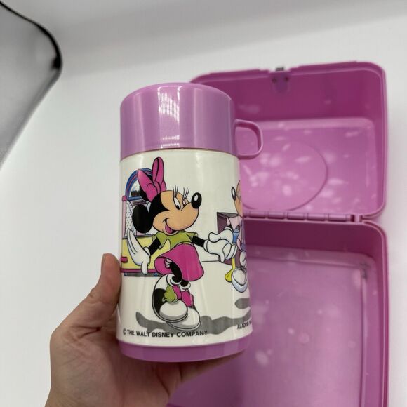 Vintage Mickey Minnie Mouse Plastic Lunch box With Thermos 50s Diner Theme - Picture 4 of 13